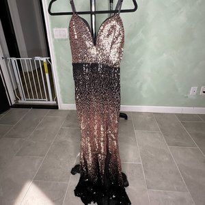 Pink and Black Sequined Gown
